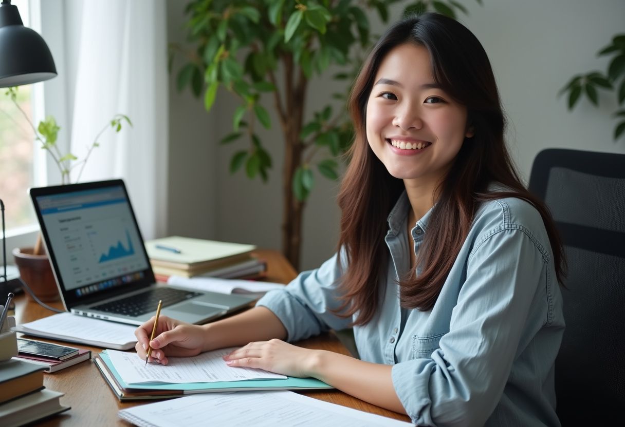 Malaysian business owner setting up their first Bing Ads campaign on laptop with step-by-step guidance