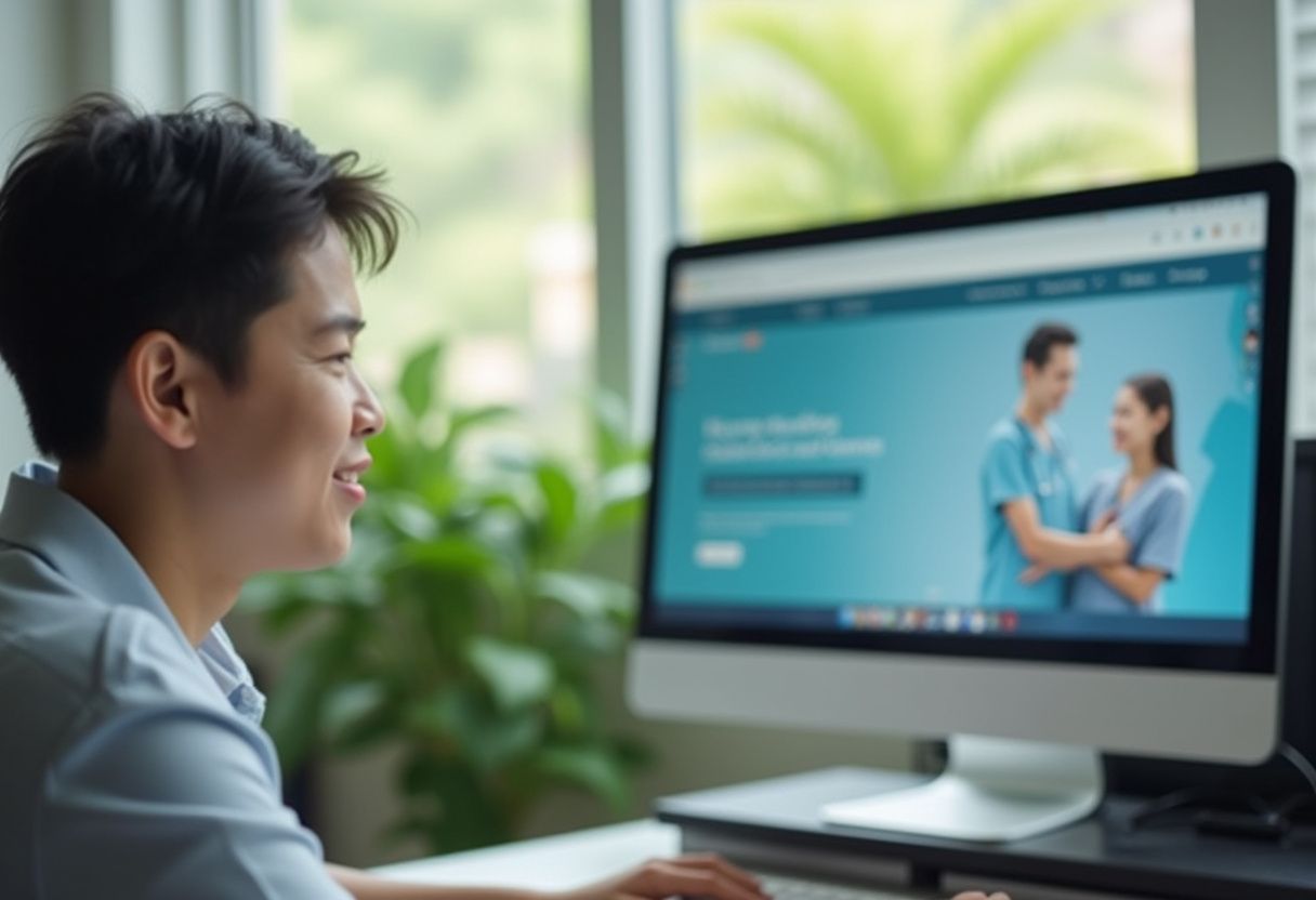 Malaysian healthcare provider optimizing Bing Places listing on medical clinic computer to attract more patients and build online reputation
