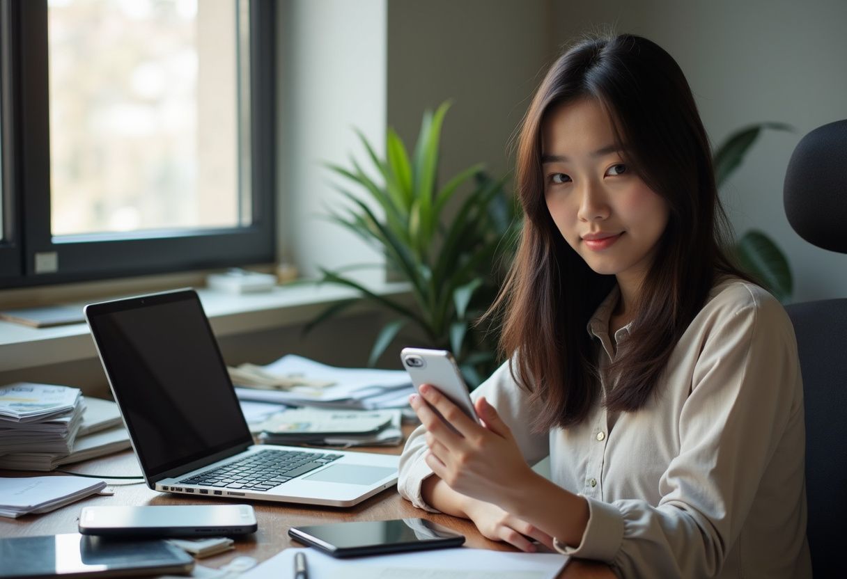Malaysian website owner optimizing mobile site performance on smartphone and laptop for better Bing search rankings